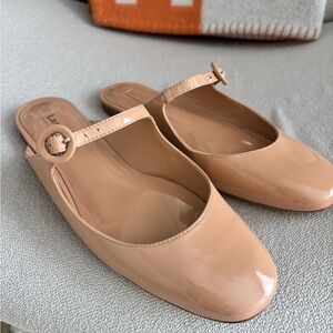 Larroude Nude Patent Leather Mules